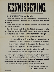 750127 Kennisgeving van de burgemeester van Utrecht betreffende het vaststellen van een Politieverordening waarin het ...